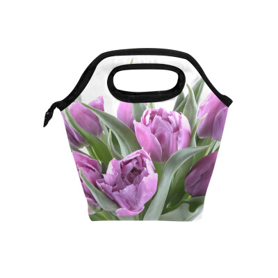 

Purple Tulip Lunch Bag Tote Bag Travel Picnic Organizer Lunch Holder Handbags Lunch Bag Box