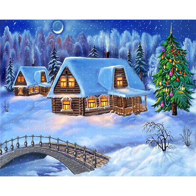 

UpperX 5D DIY Diamond Painting Landscape Snow House Home Decoration diamond embroidery Resin Round Drill Needlework gift