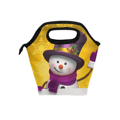 

Insulated Lunch Tote Bag Cute Snowman Travel Picnic Lunch Handbags Portable Zipper Lunch Bag Box