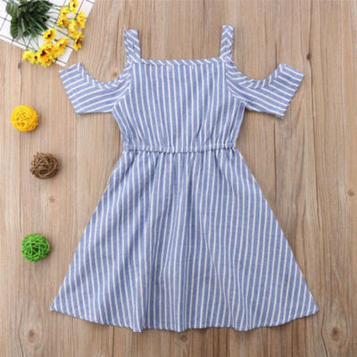 

Canis Toddler Kids Baby Girls Striped Off Shoulder Romper Dress Outfits Clothes