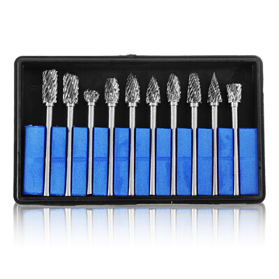 

10pcs 18" Shank Tungsten Carbide Milling Cutter Rotary Electric Grinding Tools Steel Cone Drill Burr Set Diamond Drill Engraving