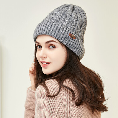 

Lan Shi rain hat female winter wool hat Korean version of the tide wool yarn plus velvet warm knitted head cap M0352 gray