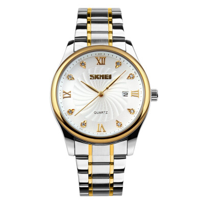 

SKMEI 9101 Watch Men Brand Quartz Stainless Steel Daily Waterproof Calendar Round Dial Wrist Fashion Business Watch