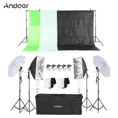 

Andoer Photography Kit 2Pcs 33" White Soft Light Umbrella 2Pcs 5070cm Softbox with Bulb Holder 4Pcs 45W Light Bulb 2Pcs Swivel So