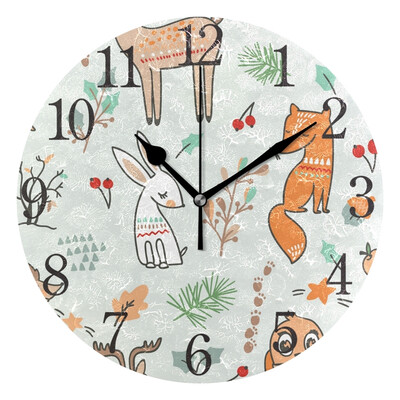 

Wall Clock Arabic Numerals Design Fox Elk Deer Rabbit Round