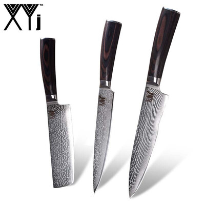 

XYj Damascus Kitchen Knife Beauty Pattern Steel Japanese Damascus Knives With Knife Sharpener Peeler