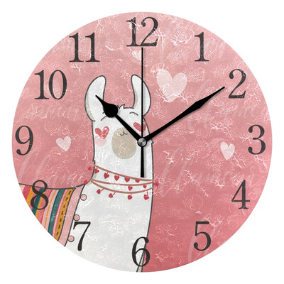 

Wall Clock Arabic Numerals Design Lama In Cartoon Style Round