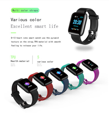 

D13 Smart Watch Intelligence Bracelet Fitness Tracker Heart Rate Blood Pressure Monitor Smart Band IP67 Waterproof Sports USB Char
