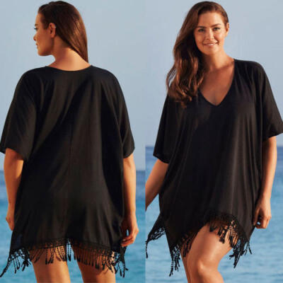 

Sexy Women Lady Lace Kaftan Bikini Swimwear Cover Up Beach Mini Dress Plus Size