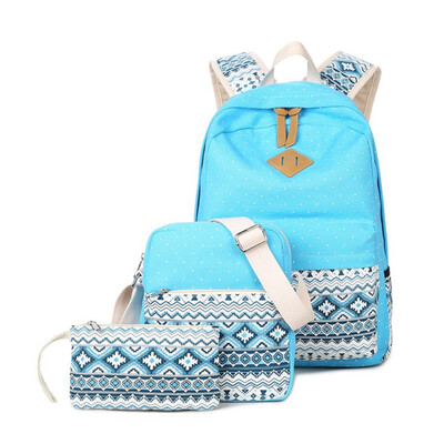 

New fashion women pack ethnic wind school bag canvas double shoulder bag multi-functional children mother bag three-piece set