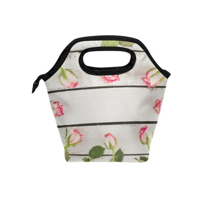 

Lunch Bag White Rose Tote Travel Picnic Insulated Handbags Portable Zipper Lunch Bag Box