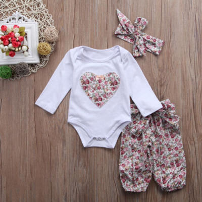 

CA Newborn Baby Girl Romper Tops Flower Pants 3Pcs Outfits Headband Set Clothes