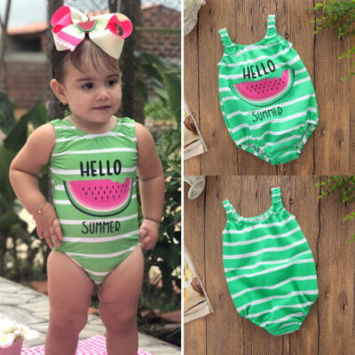 

UK Kids Baby Girls Striped Swimsuit Swimwear Swimmable Swimming Suit Bikini 1-6T