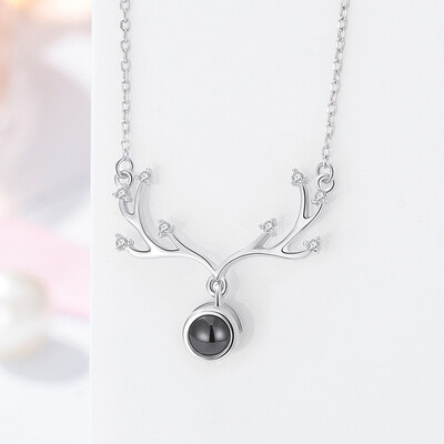 

NeillieN S925 Silver Necklace100 languages I love you Projection Pendant NecklaceMemory Necklace of Love Antler Edition 5pcs