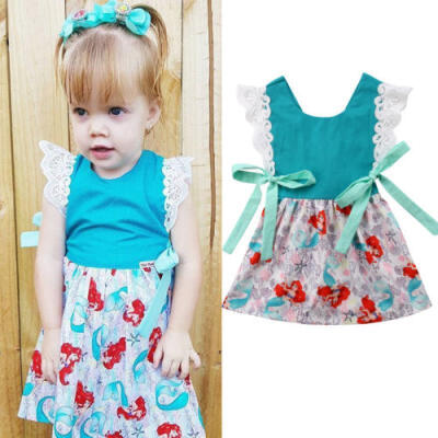 

Kids Baby Girl Ariel Bowknot Sundress Sleeveless Princess Summer Tutu Lace Dress