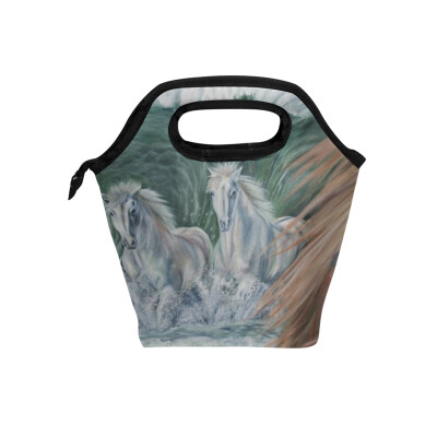 

Lunch Tote Bag Beautiful Horses Travel Picnic Insulated Lunch Handbags Portable Zipper Lunch Bag Box