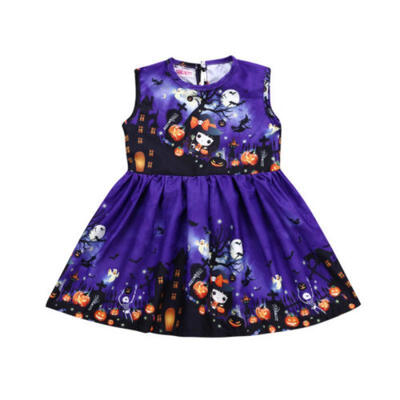 

Halloween Toddler Kids Baby Girls Cartoon Graffiti Vest Dress Sundress Clothes