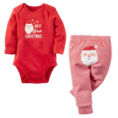 

Santa Claus Newborn Baby Girls Boys Tops Romper Long Pants Outfit Clothes 0-18M