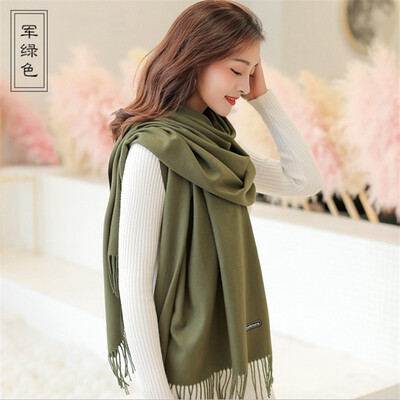 

Scarf female han edition female autumn&winter pure color imitation cashmere neck 250 grams joker long tassel does not drop woo