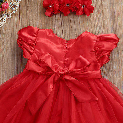 

2PCSSet Baby Newborn Girl Kids Princess Dress Lace Pageant Party DressHeadband