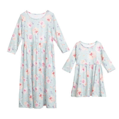 

Mother Daughter Matching Clothes Floral Mom Kids Parent Long Dress Outfits Set