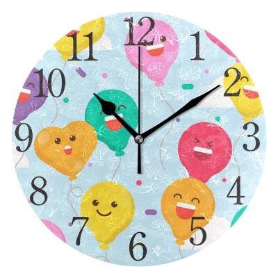 

Wall Clock Arabic Numerals Design Smile Hearts Balloon Round