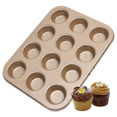 

Jingdong Supermarket Jie Kaiuo Titanium Steel Material Champagne Gold Non-stick coating 12-way small paper cup cake baking mold Ma Fen baking tools to send a small cup set