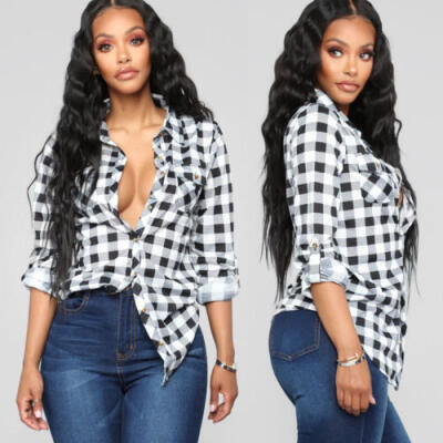 

LADIES WOMENS CHECK SHIRT LUMBERJACK LONG SLEEVE FLANNEL BUTTON DOWN BLOUSE TOP