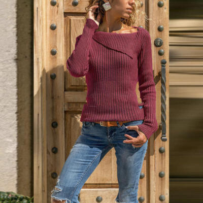 

UK Womens Long Sleeve Pullover Tops Sweater Ladies V Neck Jumper Dress Knitwear