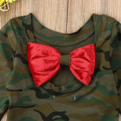 

Newborn Toddler Kid Baby Girl Camo Bowknot Cotton Romper Jumpsuit Outfit Clothes