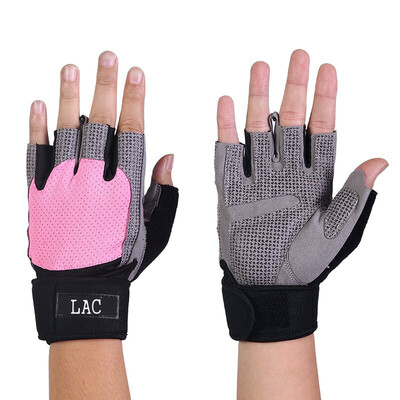 

LAC breathable anti-skid half finger fitness gloves female men wrist dumbbell equipment training sports gloves exercise riding gloves pink S code