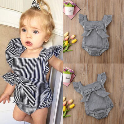 

Stylish Newborn Baby Girl Bow Sleeveless Striped Romper Jumpsuit Clothes Outfits