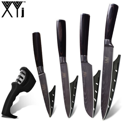 

XYj Knife Sharpener Japanese Stainless Steel Kitchen Knife 8" Slicing 7" Santoku 5" Utility 35" Fruit Knife