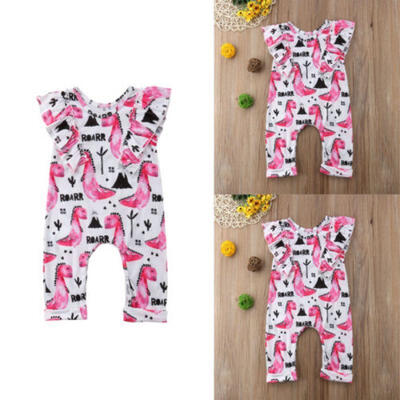 

Newborn Baby Girl Kids Dinosaur Romper Jumpsuit Bodysuit Flying Sleeves Clothes