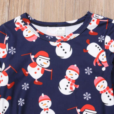 

Fashion Kids Baby Girls Christmas Snowman Snowflake Long Sleeve Party Gown Dress