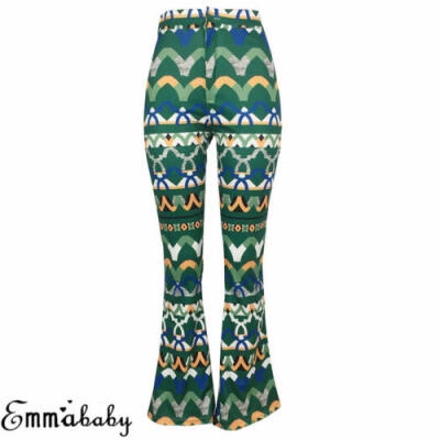 

US Women Skinny High Waist Flare Printed Bell Bottom Stretch Pants Trousers