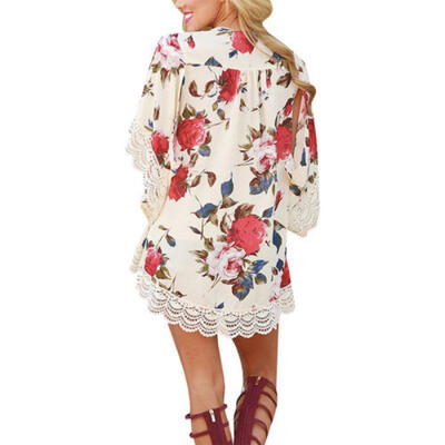 

Women Floral Loose Shawl Kimono Cardigan Chiffon Jacket Blouse Beach Cover Up UK