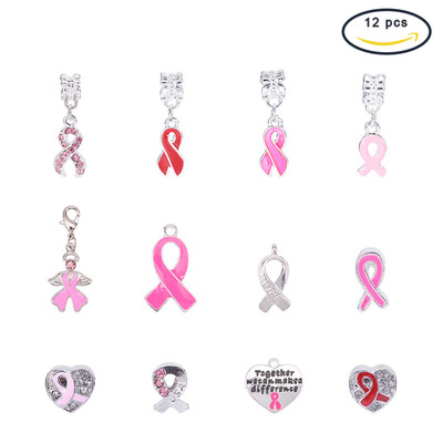 

PH PANDAHALL 60 pcs Alloy Ribbon Pendants Breast Cancer Awareness Dangle Charms Beads