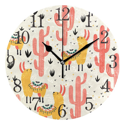 

Wall Clock Yellow Llamas Red Cacti Round Wall Clock Arabic Numerals Design