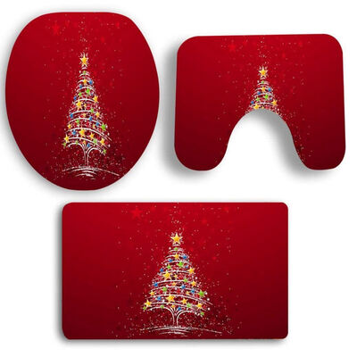 

UpperX 3PCS Christmas Bathroom Non-Slip Pedestal Rug Lid Toilet Cover Bath Mat Set