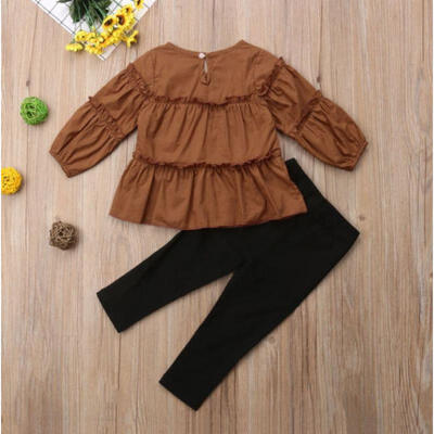 

Canis 2PCS Toddler Kids Girls Pleated Blouse TopsLeggings Outfits Clothes Set