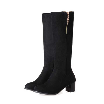 

IDIFU Womens Trendy Block Medium Heel Round Toe Faux Suede Side Zipper Under the Keen High Riding Boots