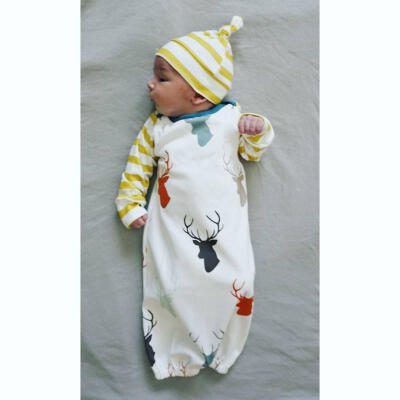 

US Newborn Baby Girl Deer Romper Bodysuit Jumpsuti Sleeping Pajama Hat Outfits