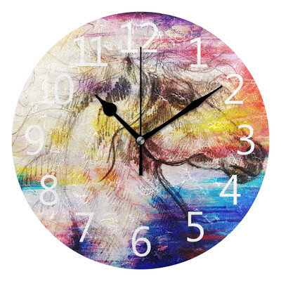 

Wall Clock Arabic Numerals Design Oil Horse Painting Round