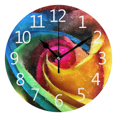 

Wall Clock Arabic Numerals Design Rainbow Flower Round