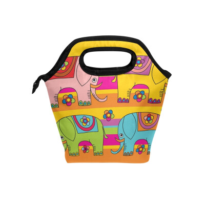 

Lunch Tote Bag Four Elephant Travel Picnic Insulated Lunch Handbags Portable Zipper Lunch Bag Box