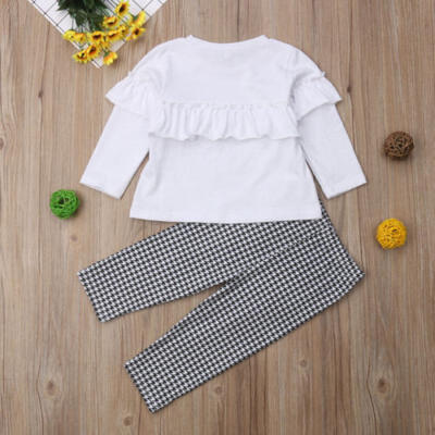 

2pcs Baby Girls Clothes Toddler Kids Long Sleeve T-shirtPlaids Pants Outfits