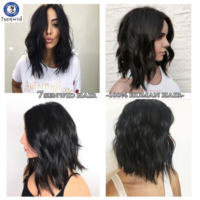 

7senwidShort BOB loose Wave Brazilian Virgin human hair Wigs Lace Front Wig Glueless Full Lace Wigs Natural Color for Black Women