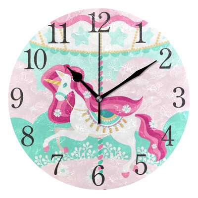 

Wall Clock Trojan Horse Unicorn Round Wall Clock Arabic Numerals Design