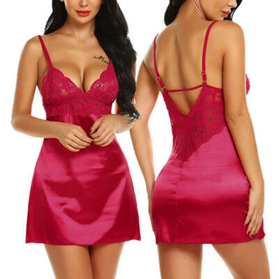 

Fashion Sexy Womens Summer Lace Strap Sleepwear Sexy Silk Nightgown Night Dress